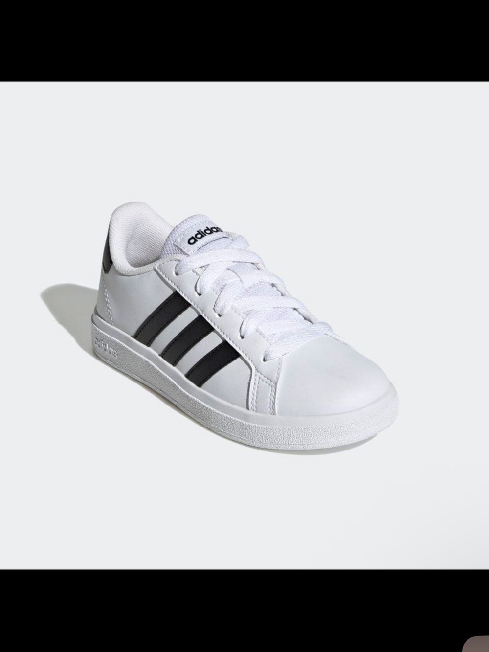 NIB Adidas Grand Court 2.0 K White Black Sneakers Shoes Youth Size 7